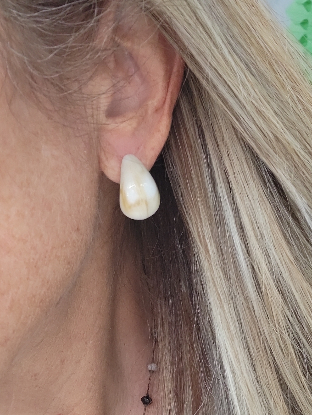 Polished Cream Marble Acrylic Teardrop Earrings